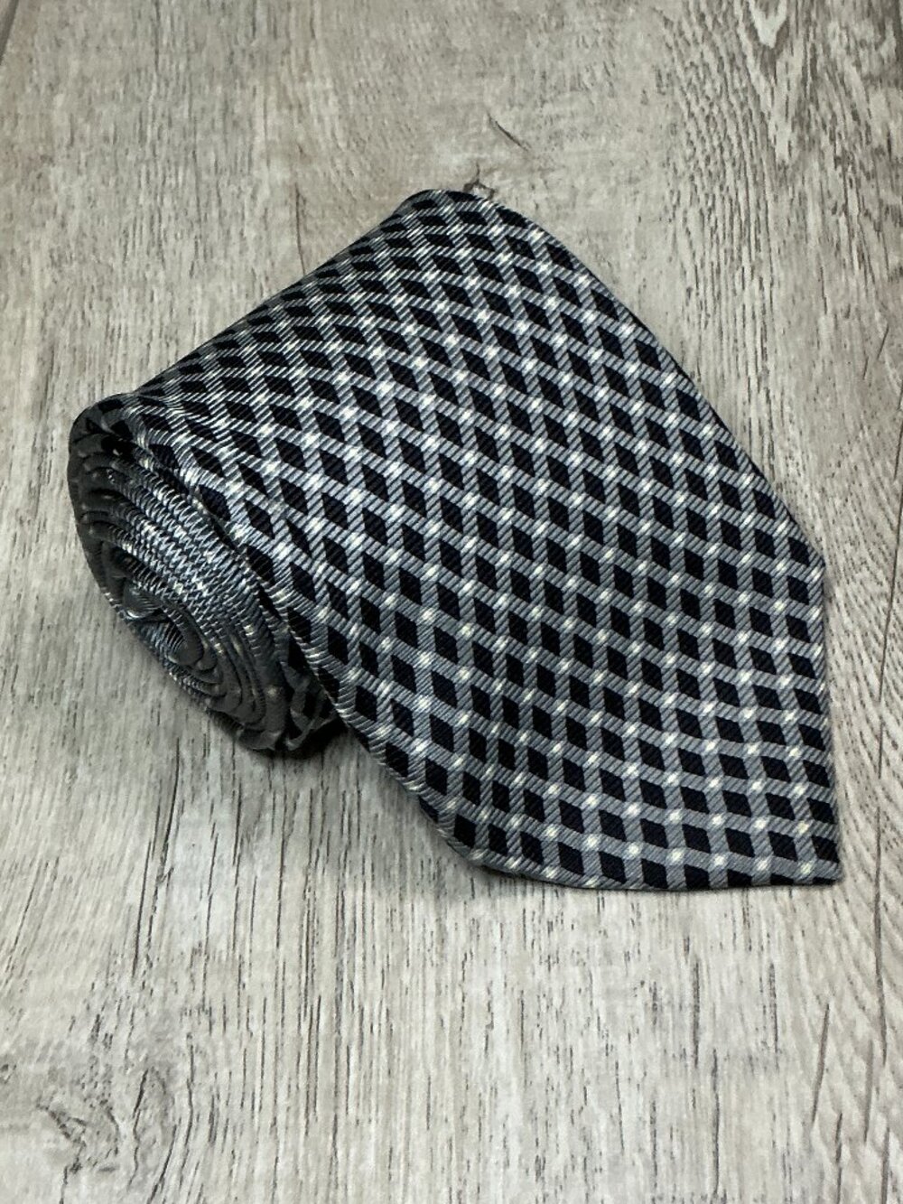 Gianni Versace Gray Black Geometric Silk Tie - Flawed